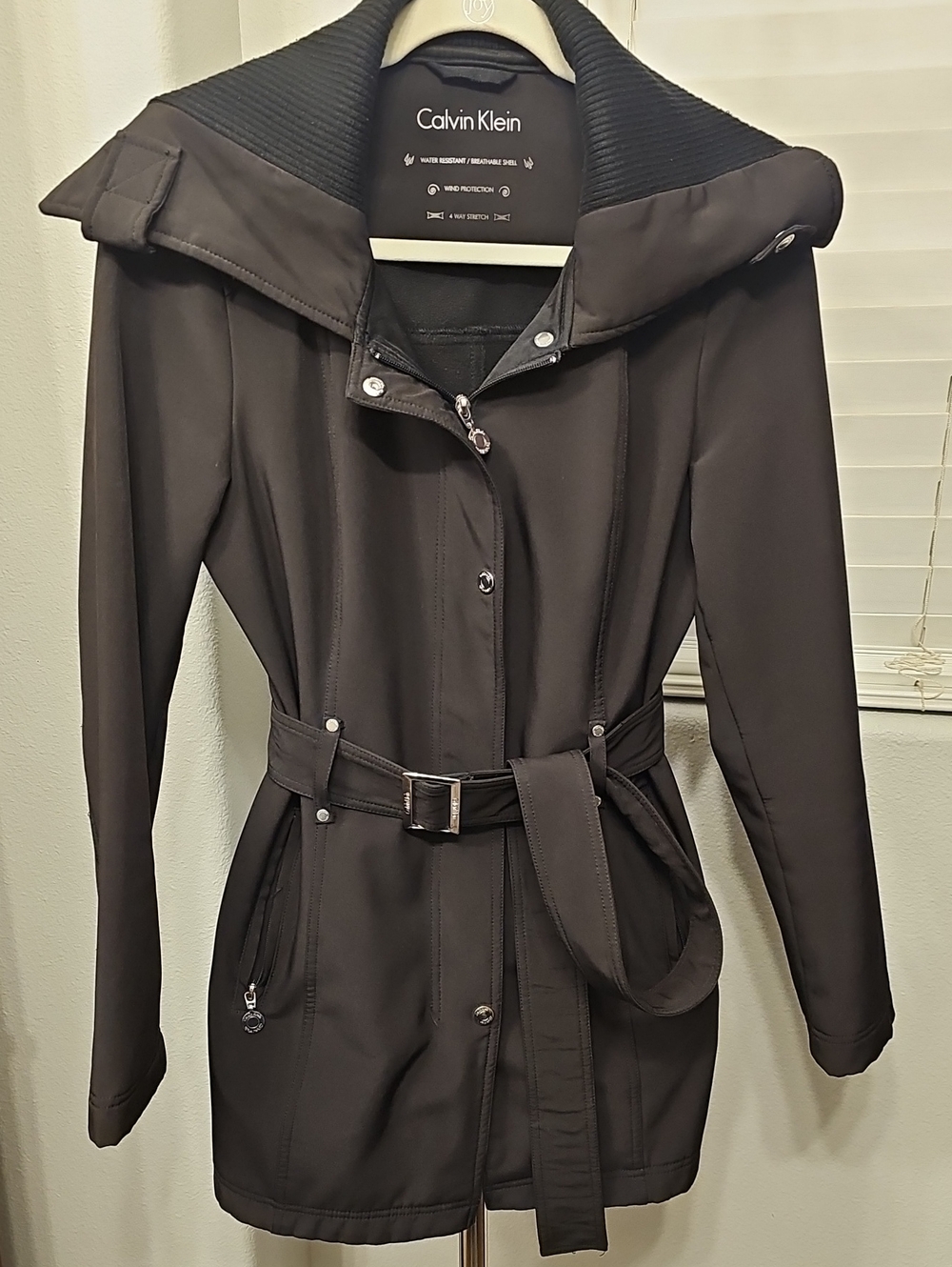 Calvin Klein Black Belted Softshell Jacket Water Resistant Womens Size Small